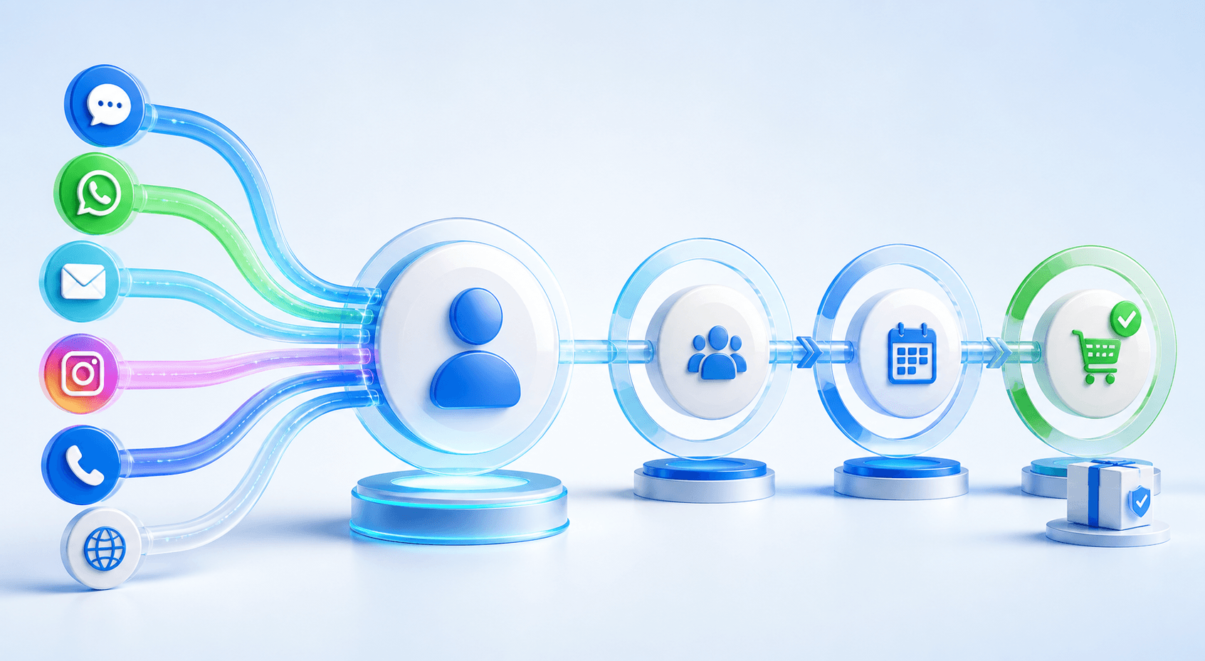 Canais de atendimento conectados ao mesmo cliente na Feron Box